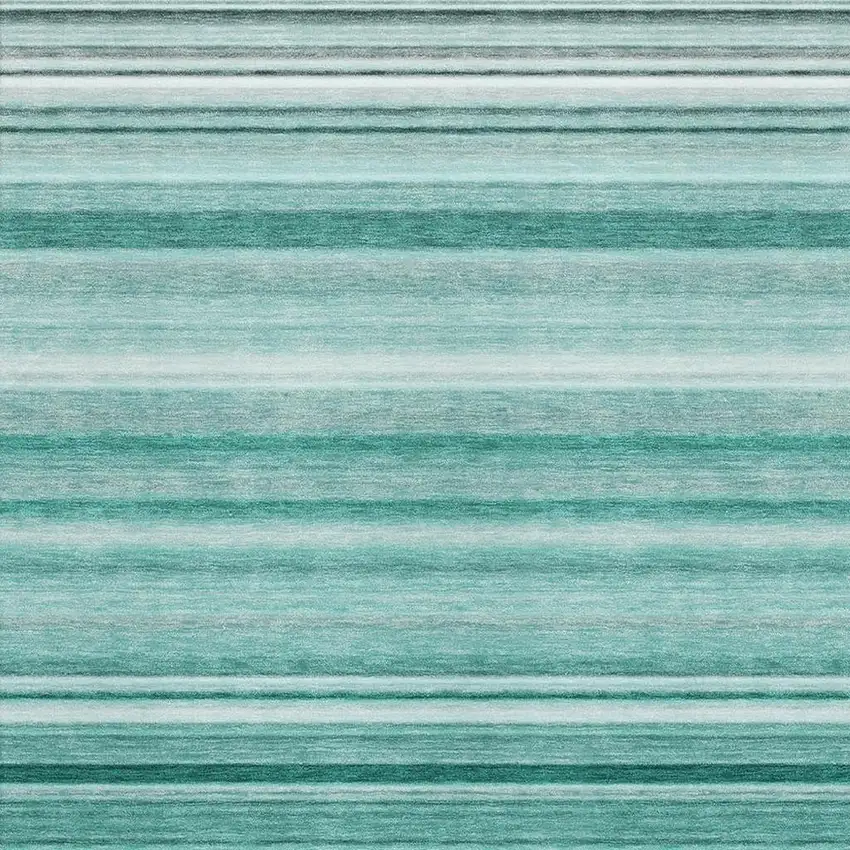 Aqua And Ivory Striped Washable Area Rug With UV Protection Photo 3