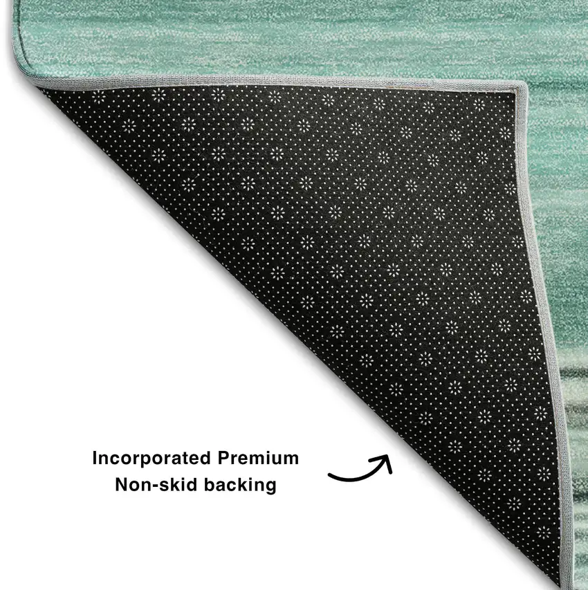 Aqua And Ivory Striped Washable Area Rug With UV Protection Photo 6