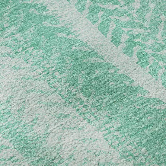 Aqua And Ivory Striped Washable Area Rug With UV Protection Photo 9