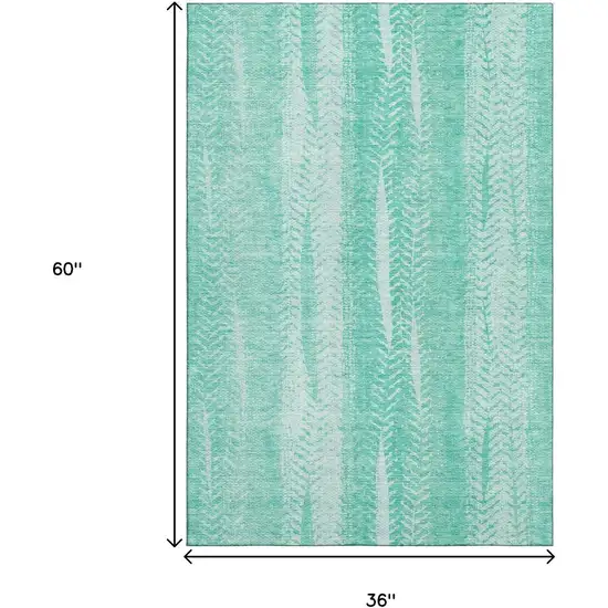 Aqua And Ivory Striped Washable Area Rug With UV Protection Photo 3