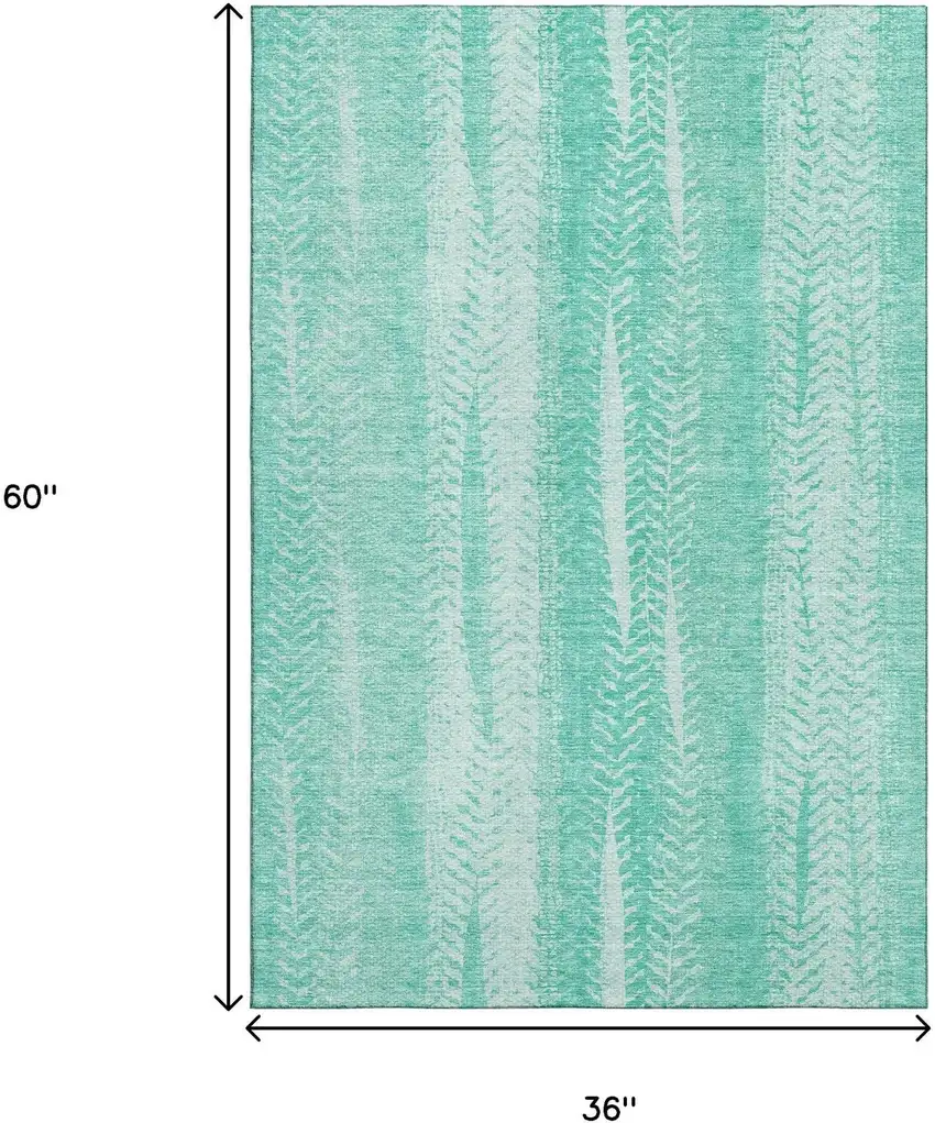 Aqua And Ivory Striped Washable Area Rug With UV Protection Photo 3
