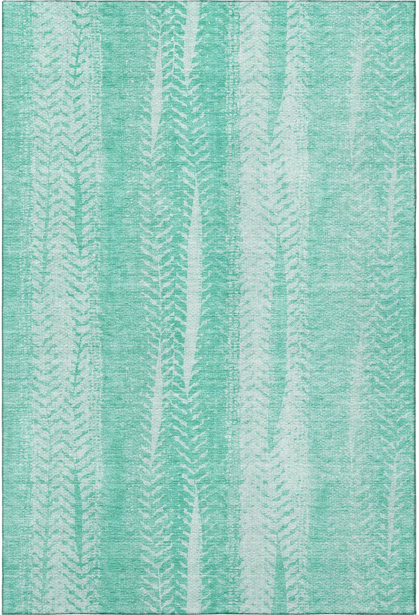 Aqua And Ivory Striped Washable Area Rug With UV Protection Photo 3