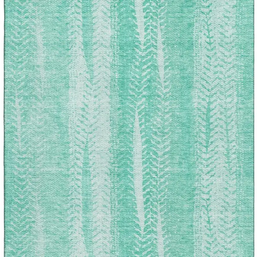 Aqua And Ivory Striped Washable Area Rug With UV Protection Photo 2