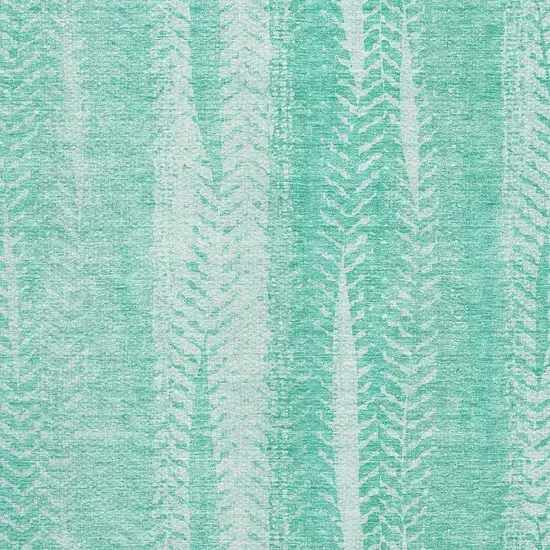 Aqua And Ivory Striped Washable Area Rug With UV Protection Photo 2