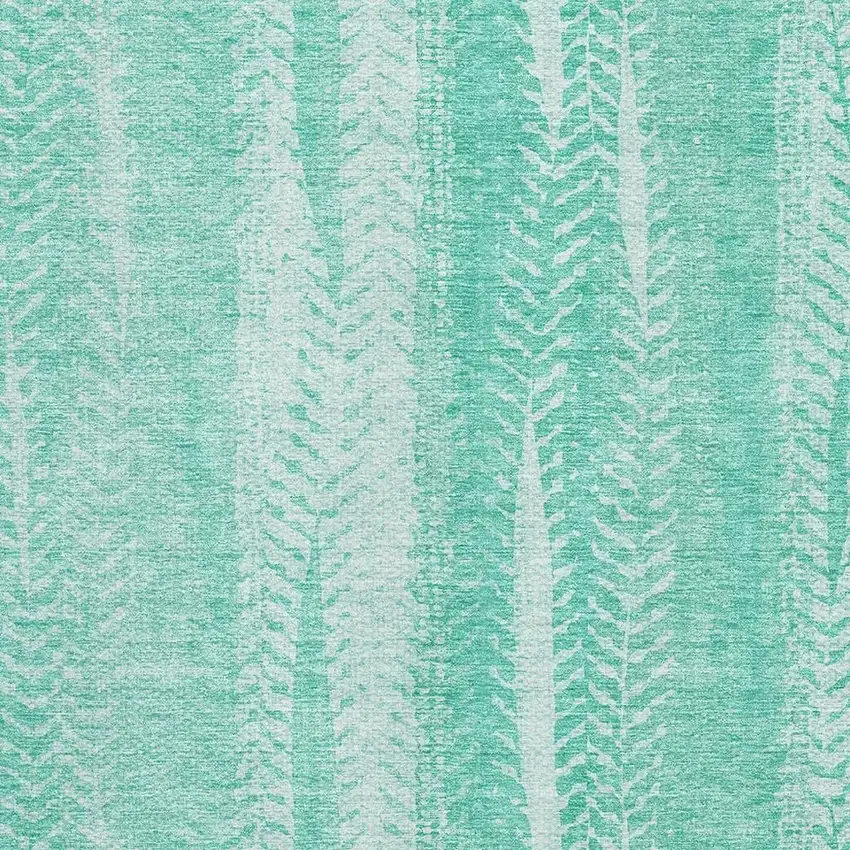 Aqua And Ivory Striped Washable Area Rug With UV Protection Photo 2