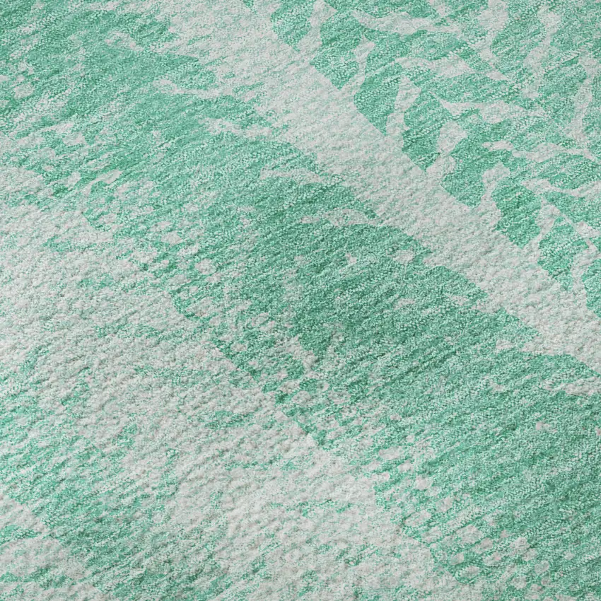 Aqua And Ivory Striped Washable Area Rug With UV Protection Photo 9