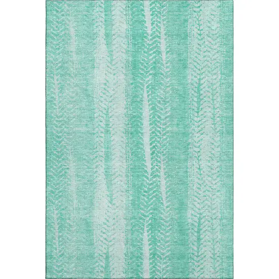 Aqua And Ivory Striped Washable Area Rug With UV Protection Photo 1