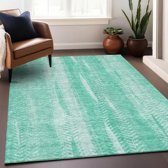 Aqua And Ivory Striped Washable Area Rug With UV Protection Photo 5