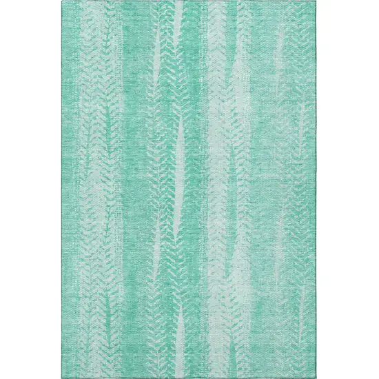 Aqua And Ivory Striped Washable Area Rug With UV Protection Photo 3
