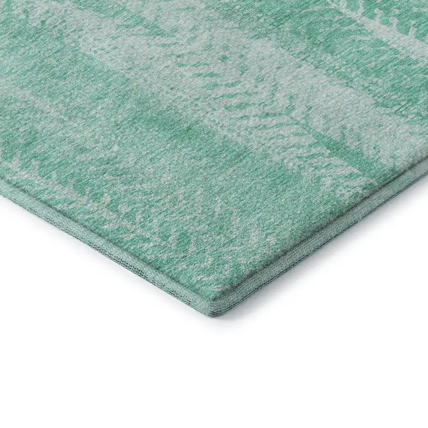 Aqua And Ivory Striped Washable Area Rug With UV Protection Photo 7