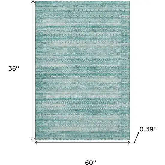 Aqua And Ivory Striped Washable Area Rug With UV Protection Photo 9