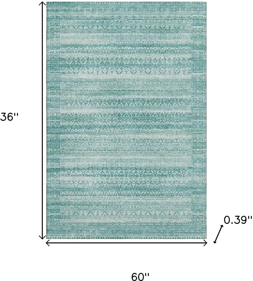 Aqua And Ivory Striped Washable Area Rug With UV Protection Photo 9