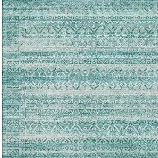 Aqua And Ivory Striped Washable Area Rug With UV Protection Photo 3