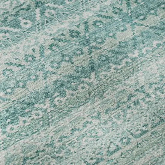 Aqua And Ivory Striped Washable Area Rug With UV Protection Photo 8