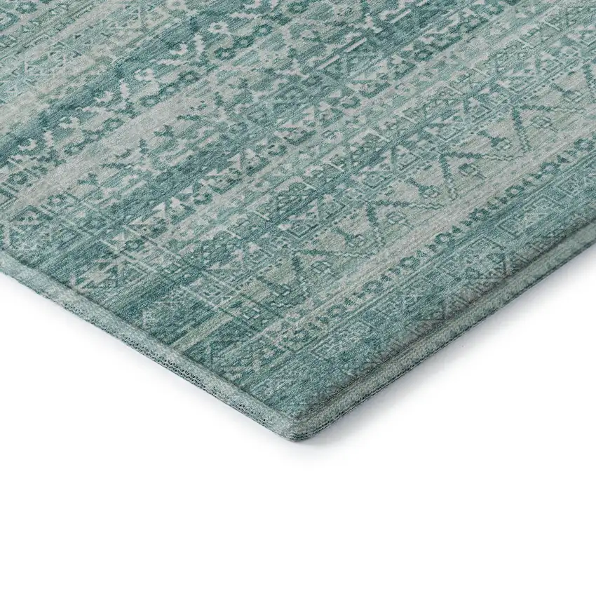 Aqua And Ivory Striped Washable Area Rug With UV Protection Photo 7