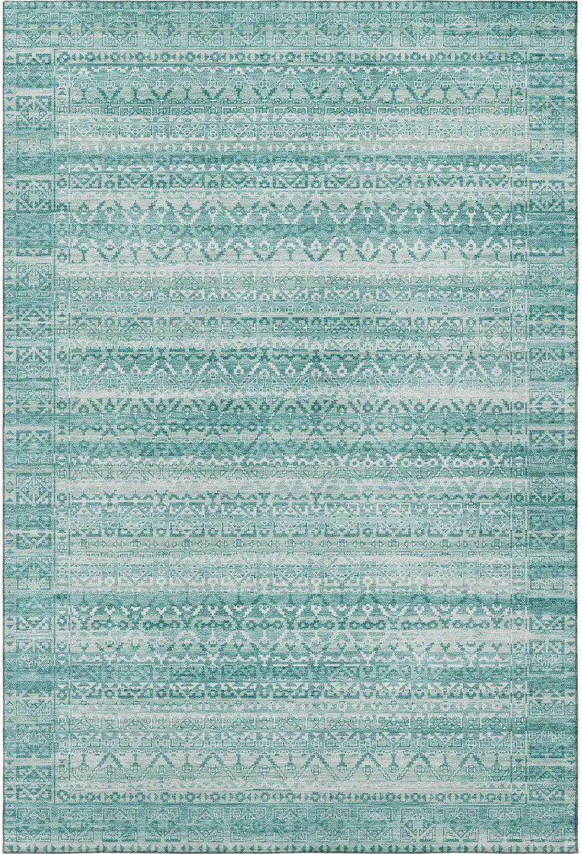 Aqua And Ivory Striped Washable Area Rug With UV Protection Photo 4