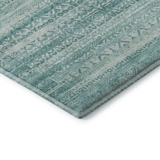 Aqua And Ivory Striped Washable Area Rug With UV Protection Photo 7