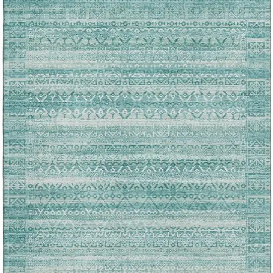 Aqua And Ivory Striped Washable Area Rug With UV Protection Photo 4
