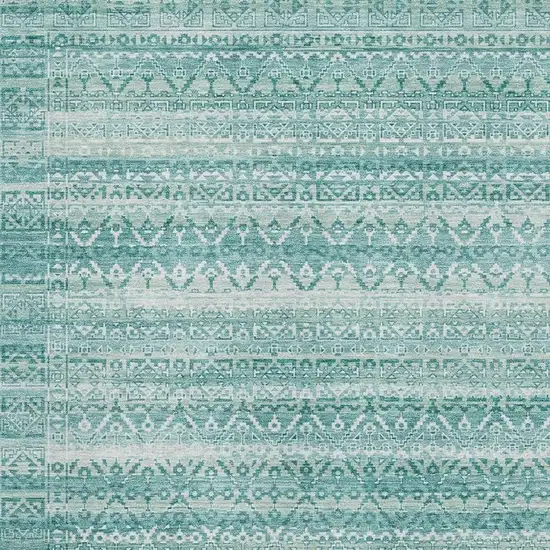 Aqua And Ivory Striped Washable Area Rug With UV Protection Photo 3