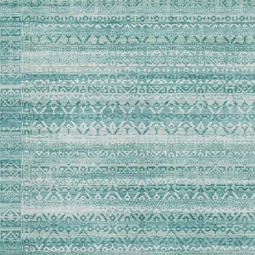 Aqua And Ivory Striped Washable Area Rug With UV Protection Photo 3