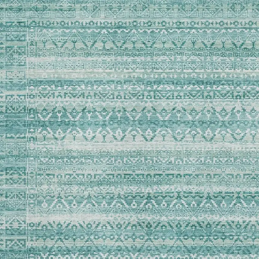 Aqua And Ivory Striped Washable Area Rug With UV Protection Photo 3