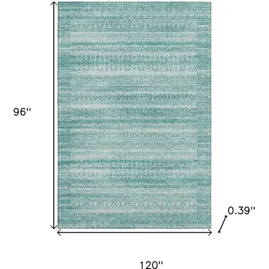 Aqua And Ivory Striped Washable Area Rug With UV Protection Photo 9