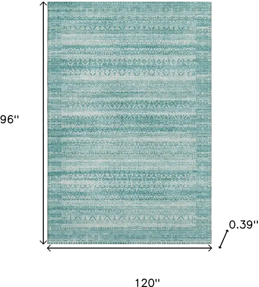 Aqua And Ivory Striped Washable Area Rug With UV Protection Photo 9