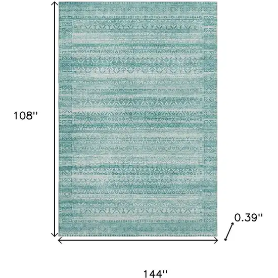 Aqua And Ivory Striped Washable Area Rug With UV Protection Photo 9