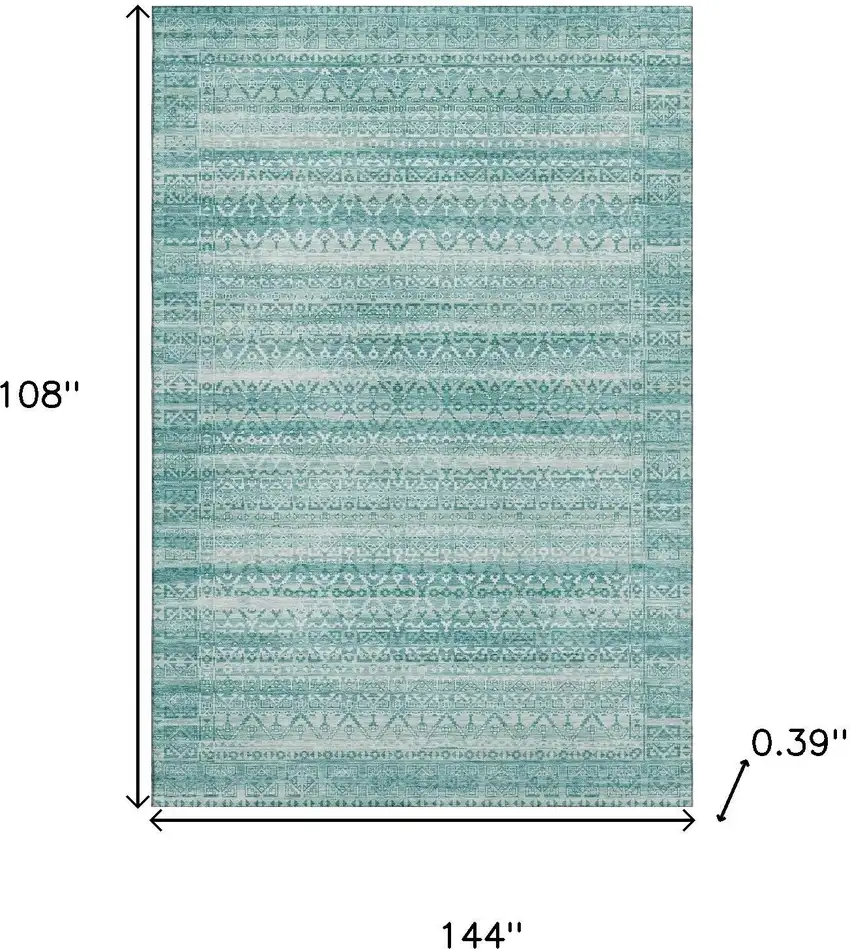 Aqua And Ivory Striped Washable Area Rug With UV Protection Photo 9