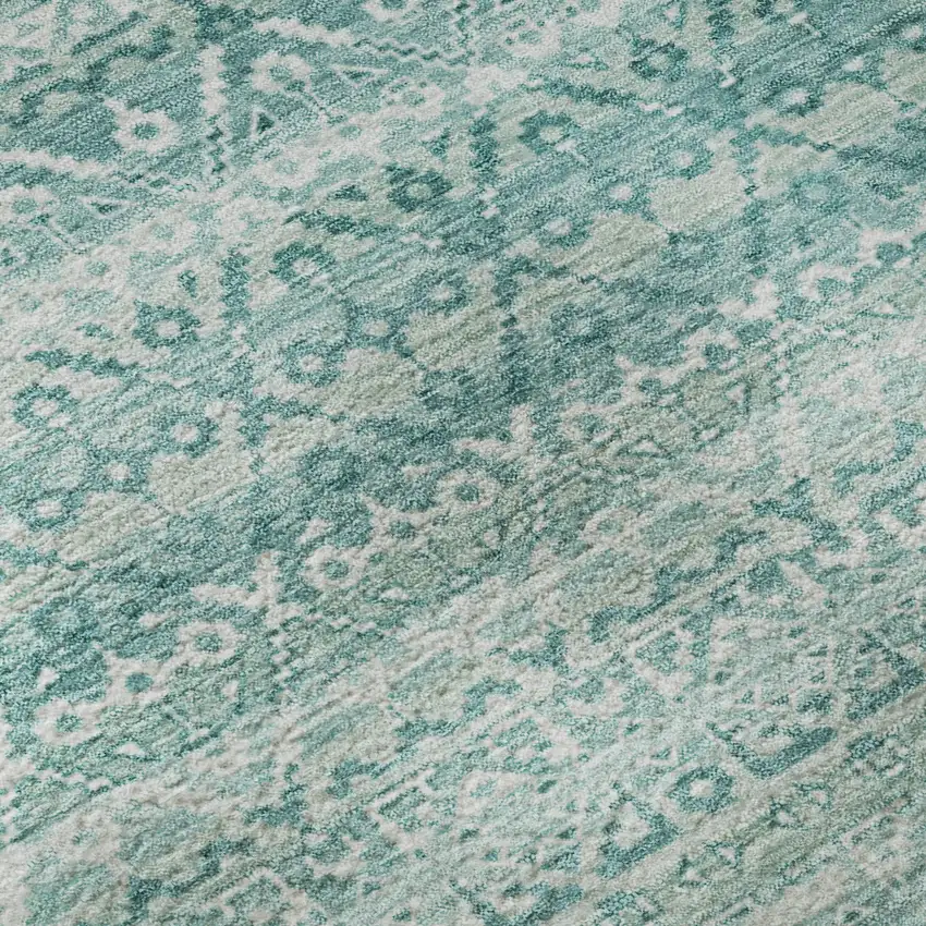 Aqua And Ivory Striped Washable Area Rug With UV Protection Photo 8