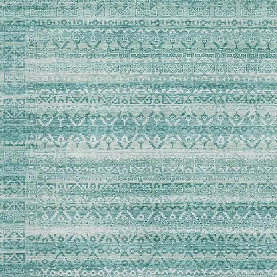 Aqua And Ivory Striped Washable Area Rug With UV Protection Photo 3