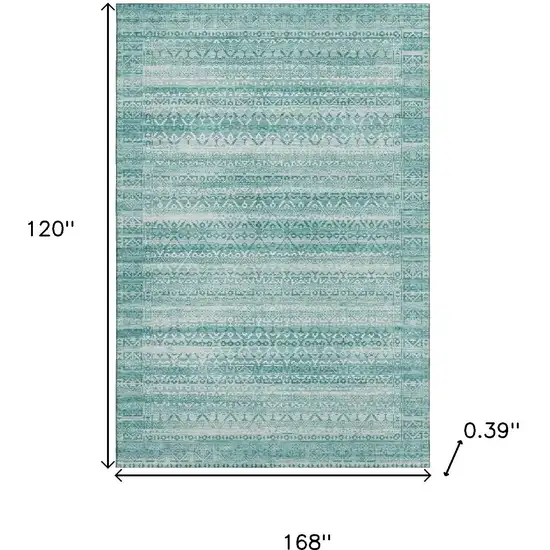 Aqua And Ivory Striped Washable Area Rug With UV Protection Photo 9
