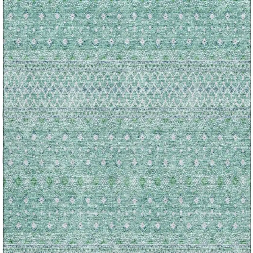 Aqua And Ivory Tribal Washable Area Rug With UV Protection Photo 3