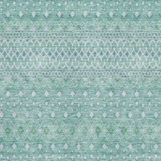 Aqua And Ivory Tribal Washable Area Rug With UV Protection Photo 5