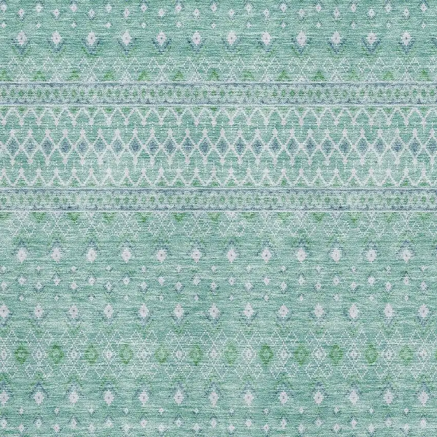 Aqua And Ivory Tribal Washable Area Rug With UV Protection Photo 5