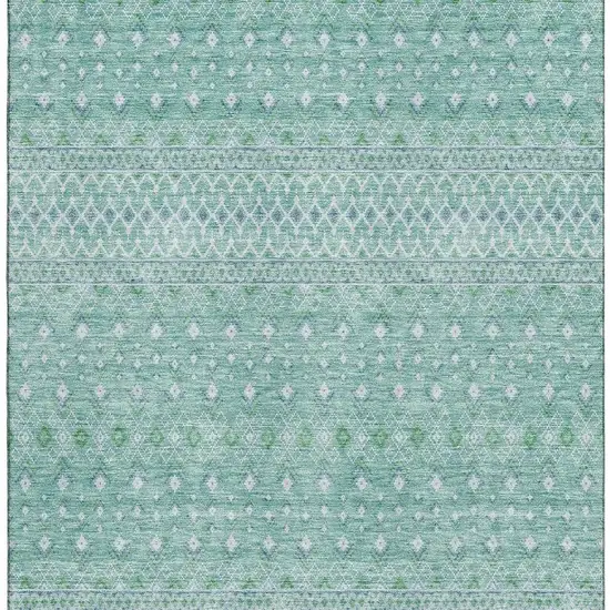 Aqua And Ivory Tribal Washable Area Rug With UV Protection Photo 4