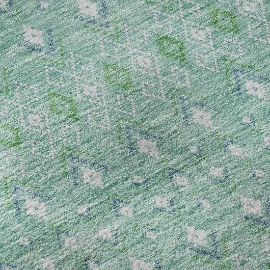 Aqua And Ivory Tribal Washable Area Rug With UV Protection Photo 9