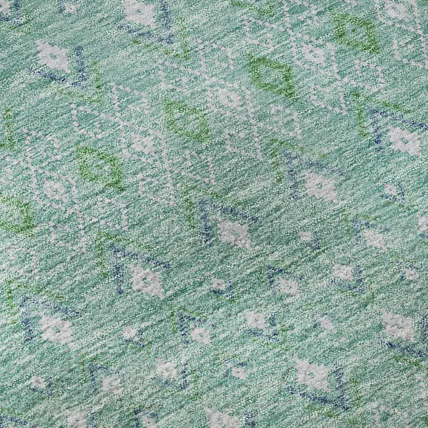 Aqua And Ivory Tribal Washable Area Rug With UV Protection Photo 9