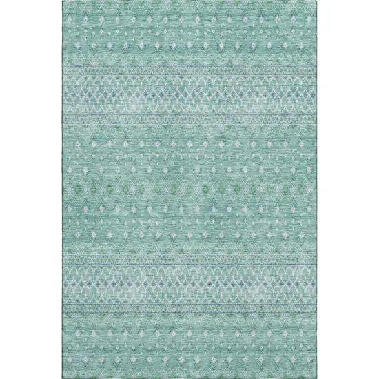 Aqua And Ivory Tribal Washable Area Rug With UV Protection Photo 2