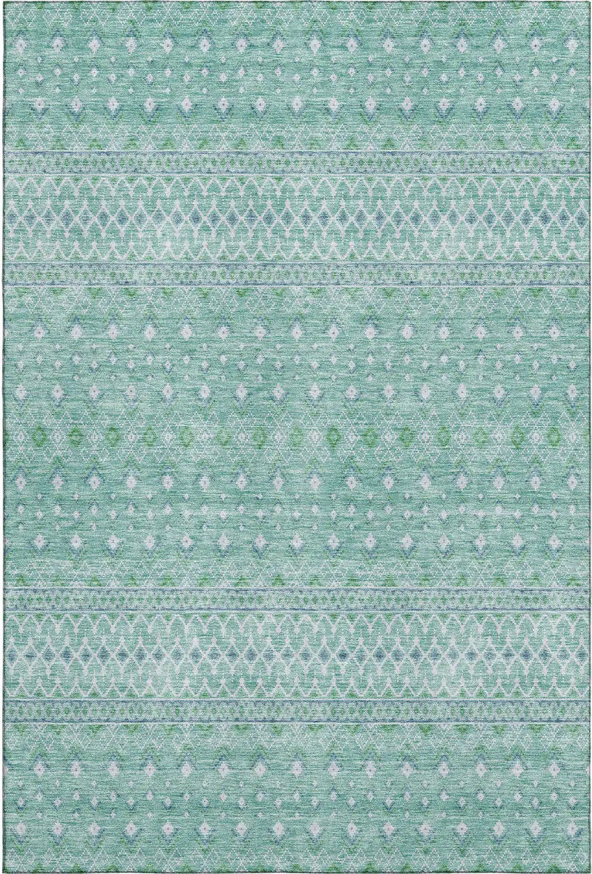 Aqua And Ivory Tribal Washable Area Rug With UV Protection Photo 2