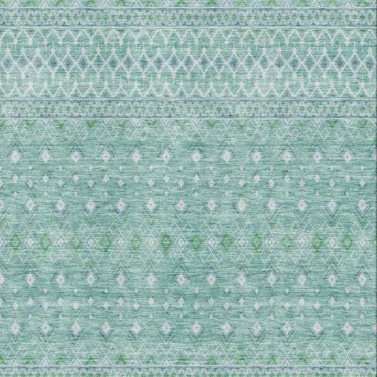 Aqua And Ivory Tribal Washable Area Rug With UV Protection Photo 4