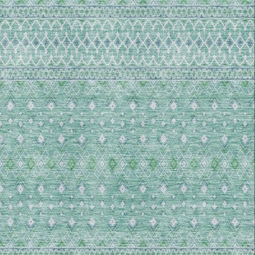 Aqua And Ivory Tribal Washable Area Rug With UV Protection Photo 4