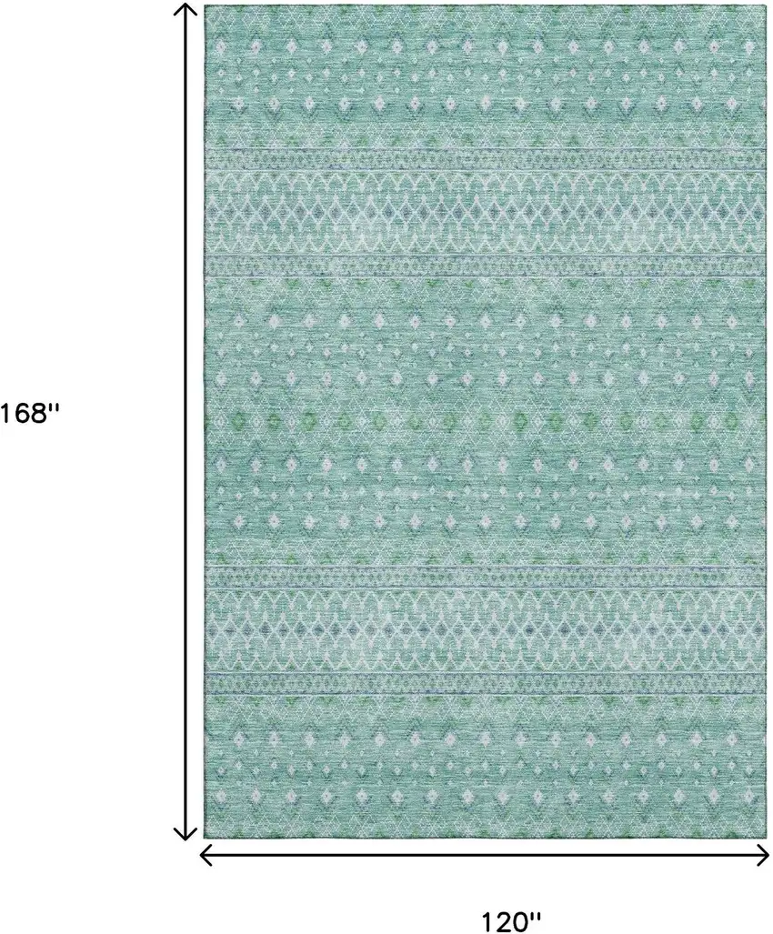 Aqua And Ivory Tribal Washable Area Rug With UV Protection Photo 3