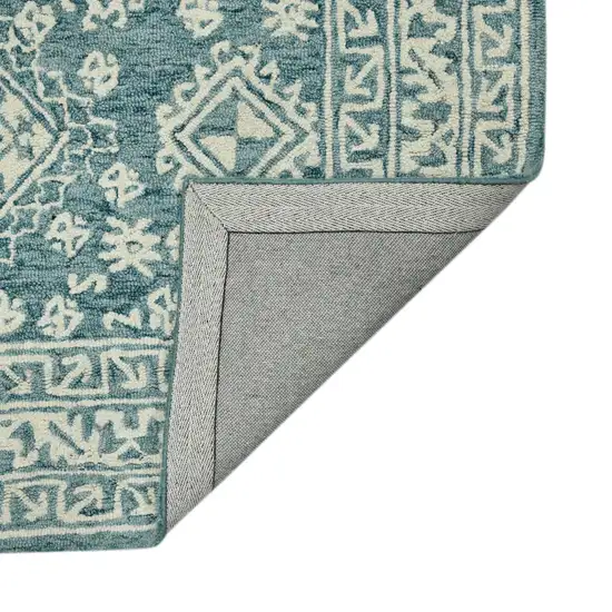 Aqua And Ivory Wool Geometric Hand Hooked Area Rug Photo 9