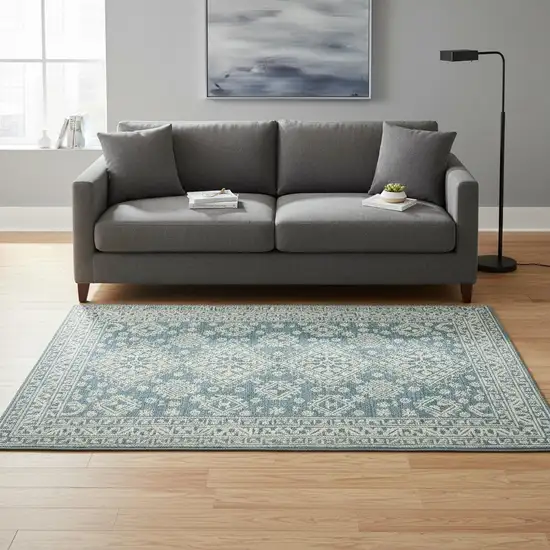 Aqua And Ivory Wool Geometric Hand Hooked Area Rug Photo 1
