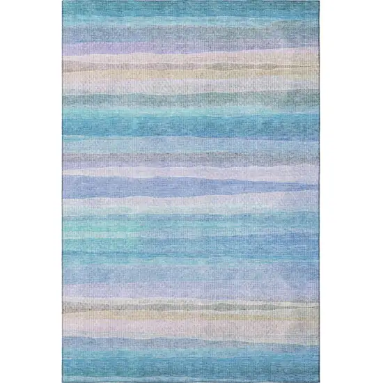 Aqua And Lavender Striped Washable Area Rug With UV Protection Photo 4