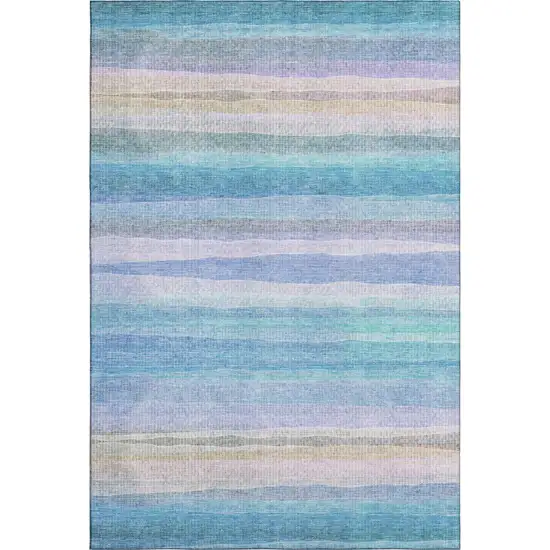 Aqua And Lavender Striped Washable Area Rug With UV Protection Photo 1