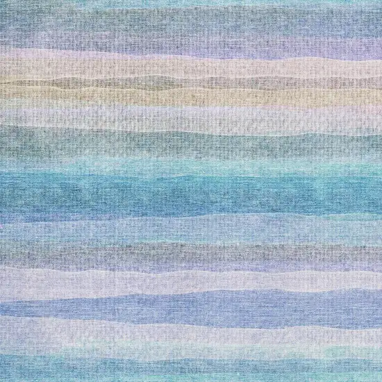Aqua And Lavender Striped Washable Area Rug With UV Protection Photo 3