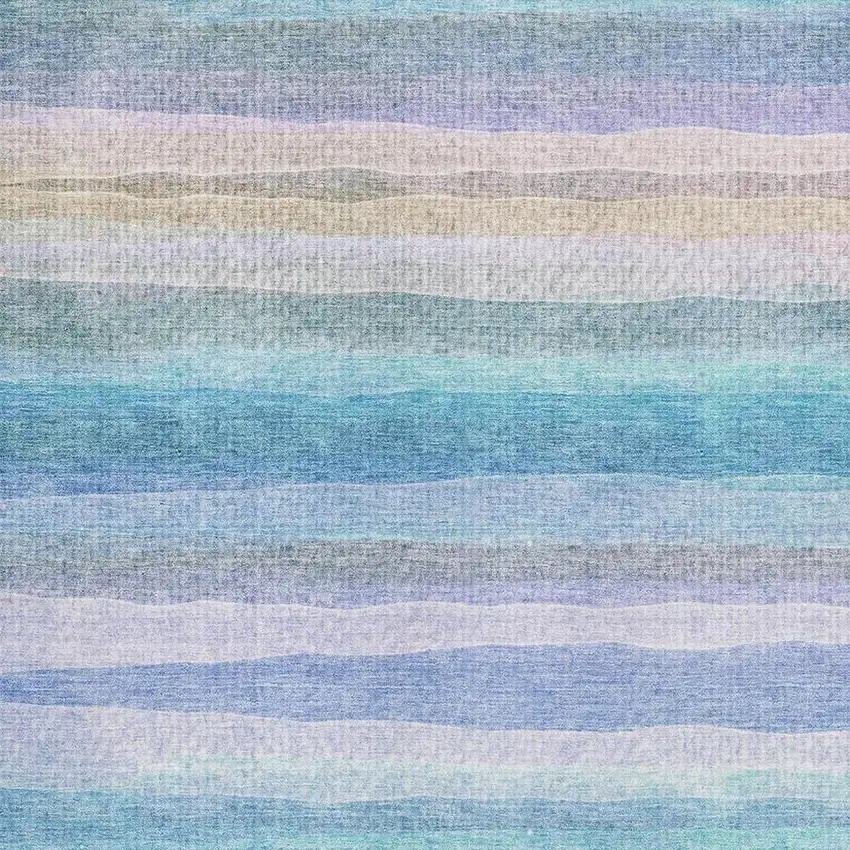Aqua And Lavender Striped Washable Area Rug With UV Protection Photo 3