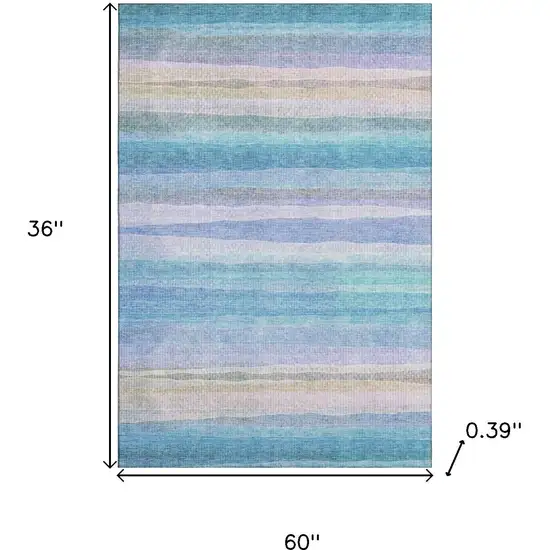 Aqua And Lavender Striped Washable Area Rug With UV Protection Photo 9